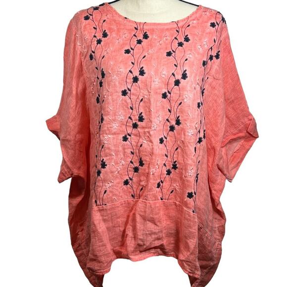 Pure Lino Tops - Pure Lino Linen Shirt Coral Size XL